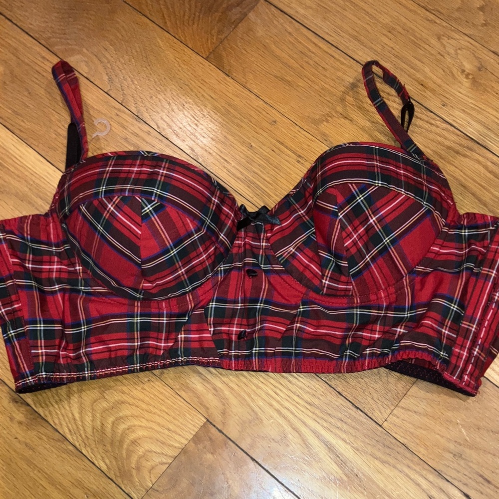 Fredericks Of Hollywood Schoolgirl Plaid Red Black Bustier CroppedWomens X Large